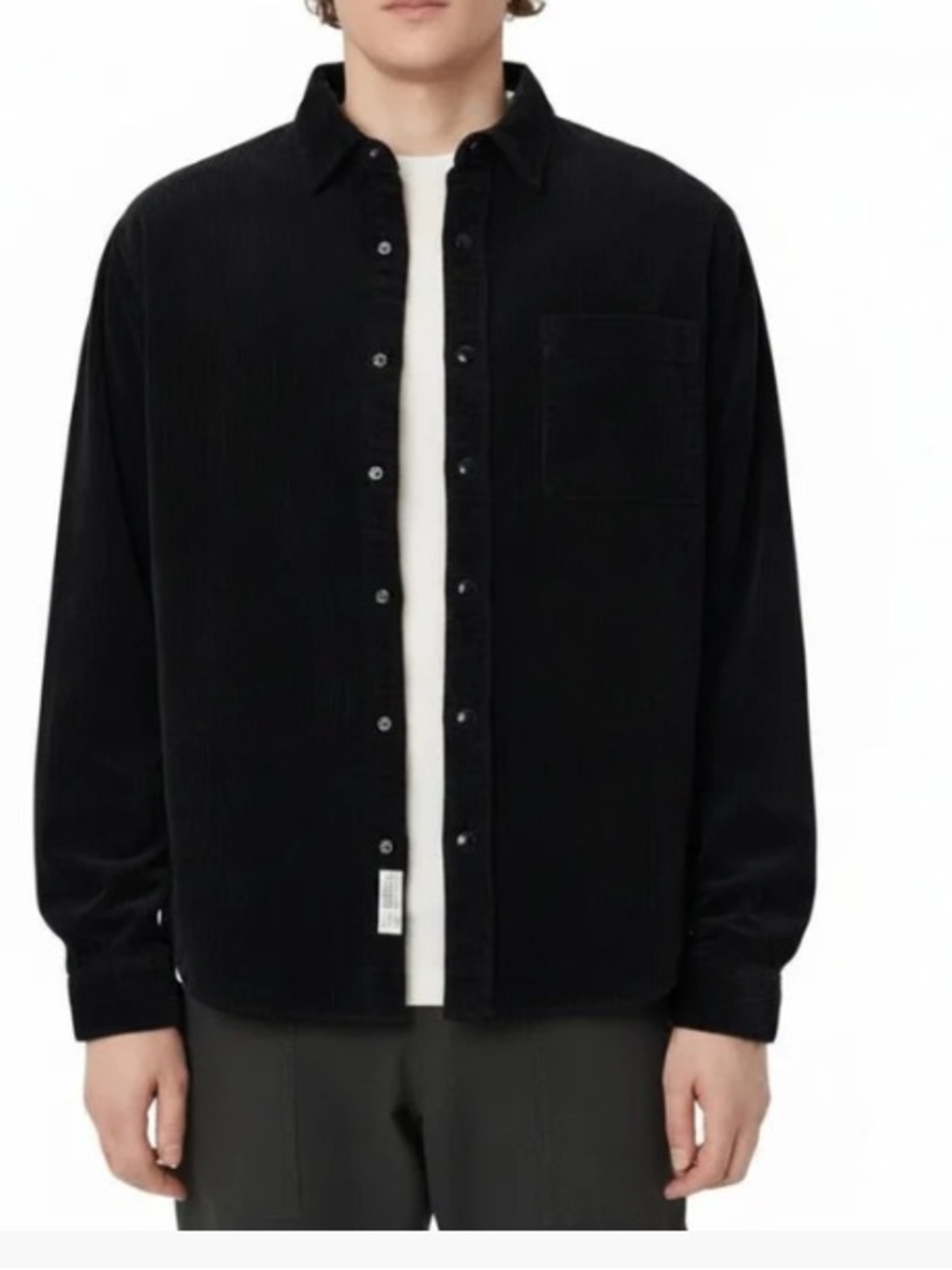 NWT FRANK AND OAK Men's Corduroy button front Shirt size Large black
